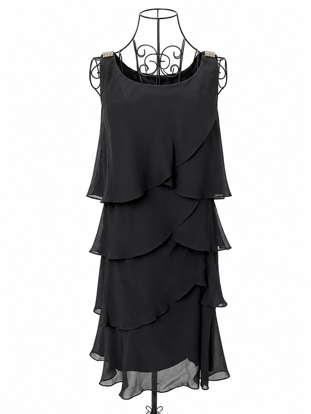 Signature by Tessa Black Tiered Chiffon Cocktail Dress Size 12 Wedding Guest